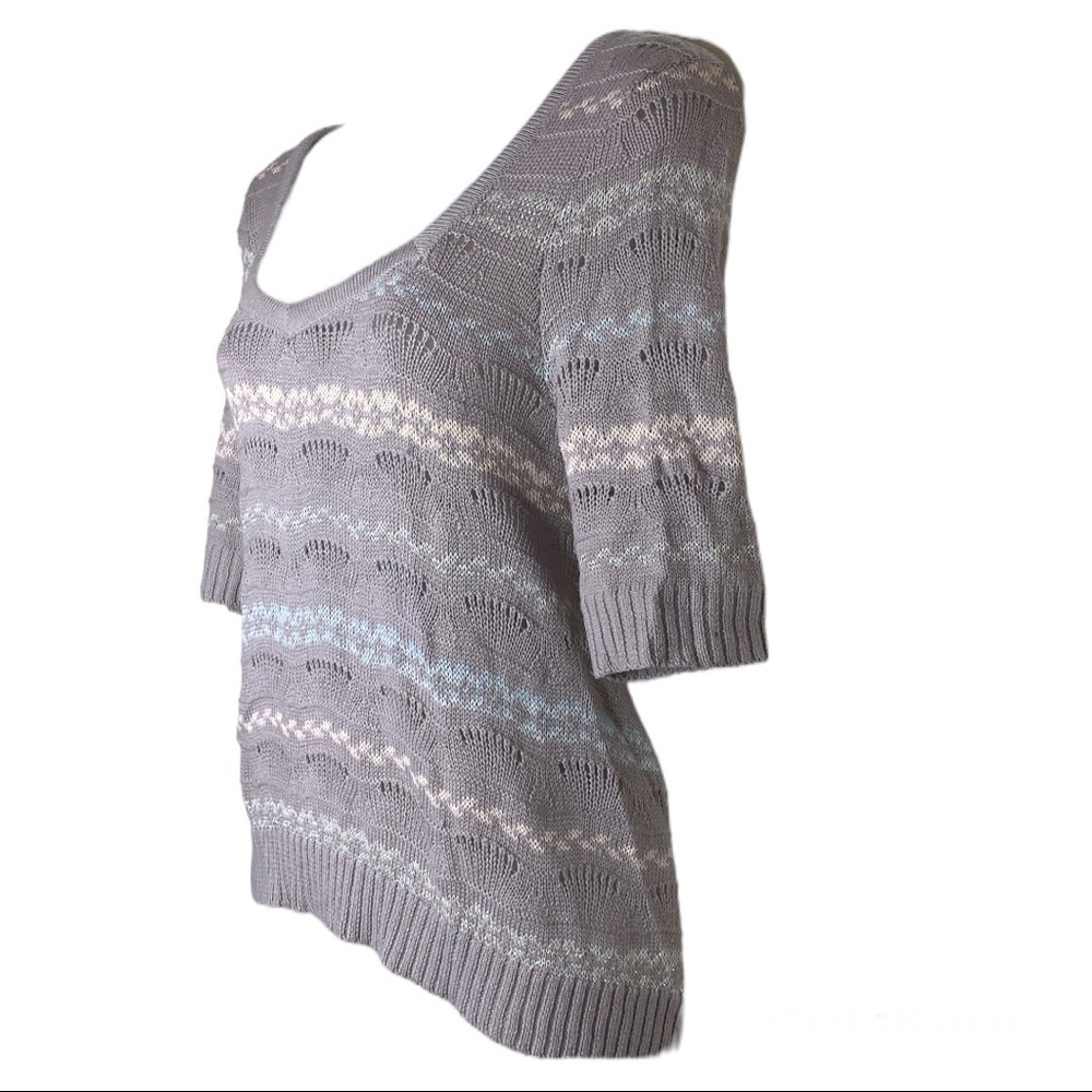 Free People Wool Fair Isle Shimmer Knit Sweater Top Gray Pink Blue S Cozy Winter - Picture 6 of 16